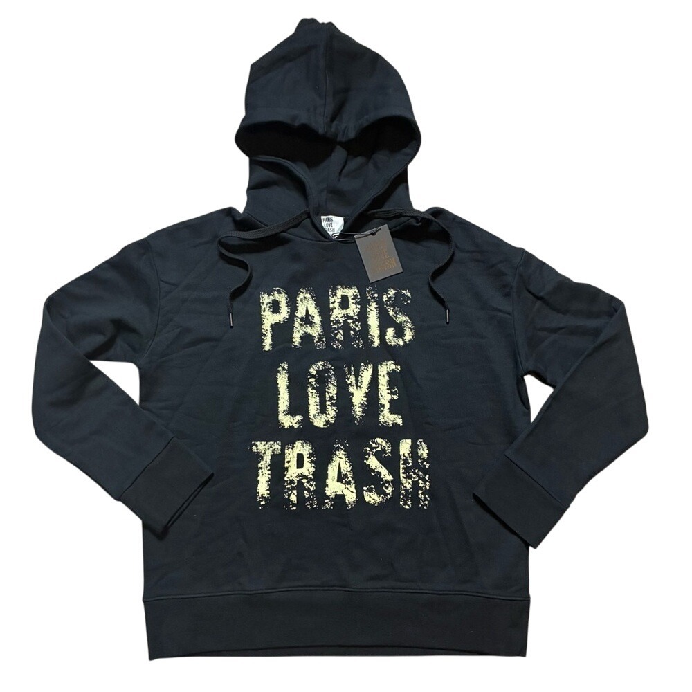 NWT Paris Love Trash Womens Hoodie Sweatshirt Black Long Sleeve Spell‎ Out S
